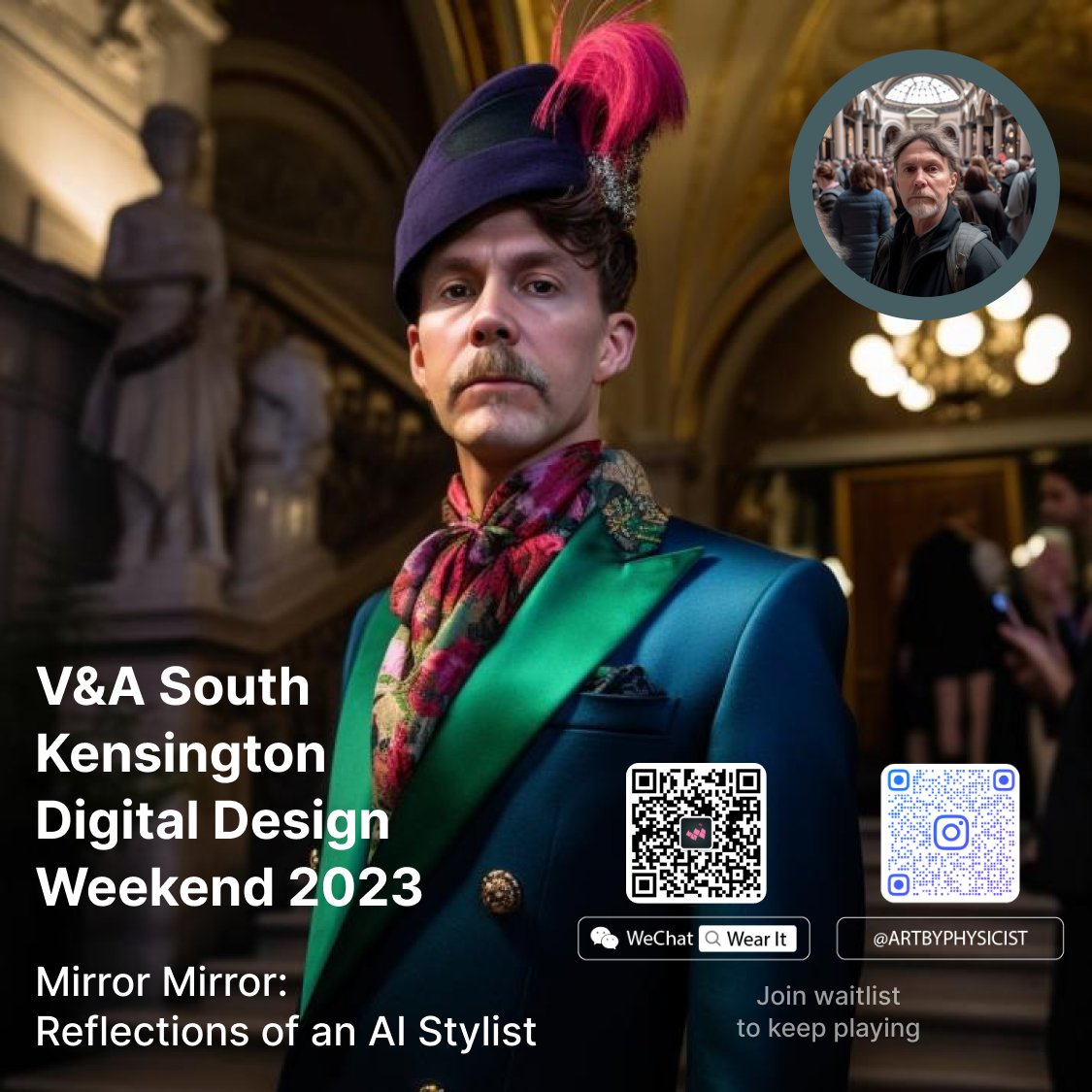 ArtbyPhysicist's tweet photo. It's the last day at the Victoria and Albert Museum #DDW23 #DigitalDesignWeekend to get an AI Stylist design a piece of high-fashion for you! Join our discussion about AI and fashion. 

#artbyphysicist #techfashion #fashiontech #AI #AIfashion https://t.co/5neZRAD4xu