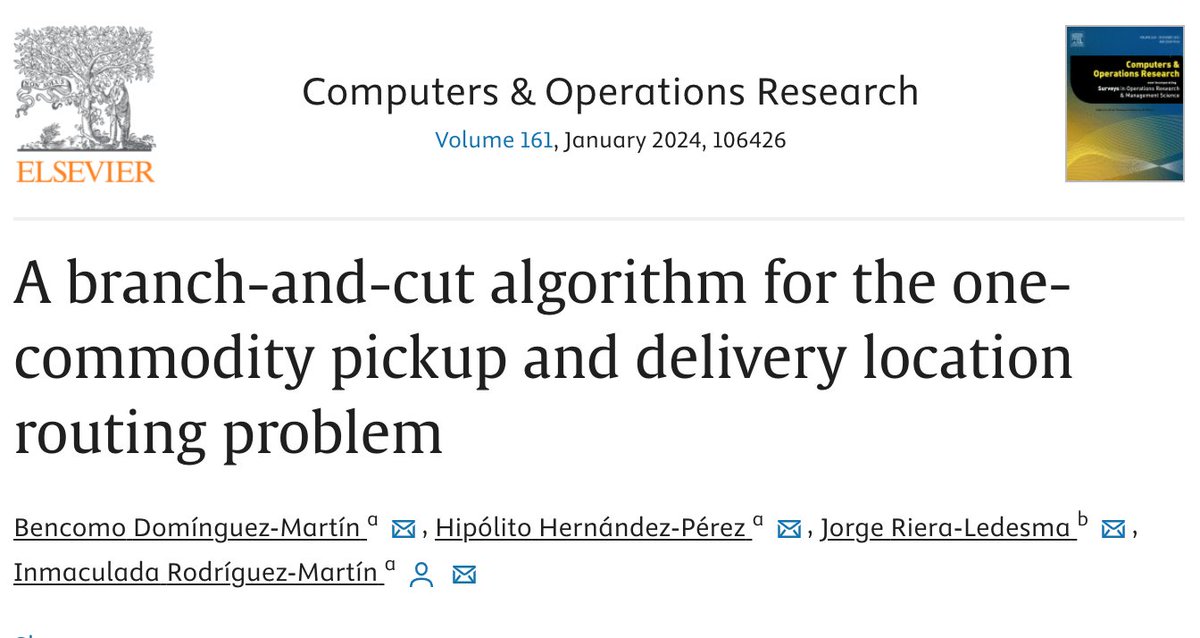 Please, have a look to this joint paper with Bencomo Rodríguez, Hipólito Hernández and Inmaculada Rodríguez at C&amp;OR "A branch-and-cut algorithm for the one-commodity pickup and delivery location routing problem" authors.elsevier.com/sd/article/S03…
