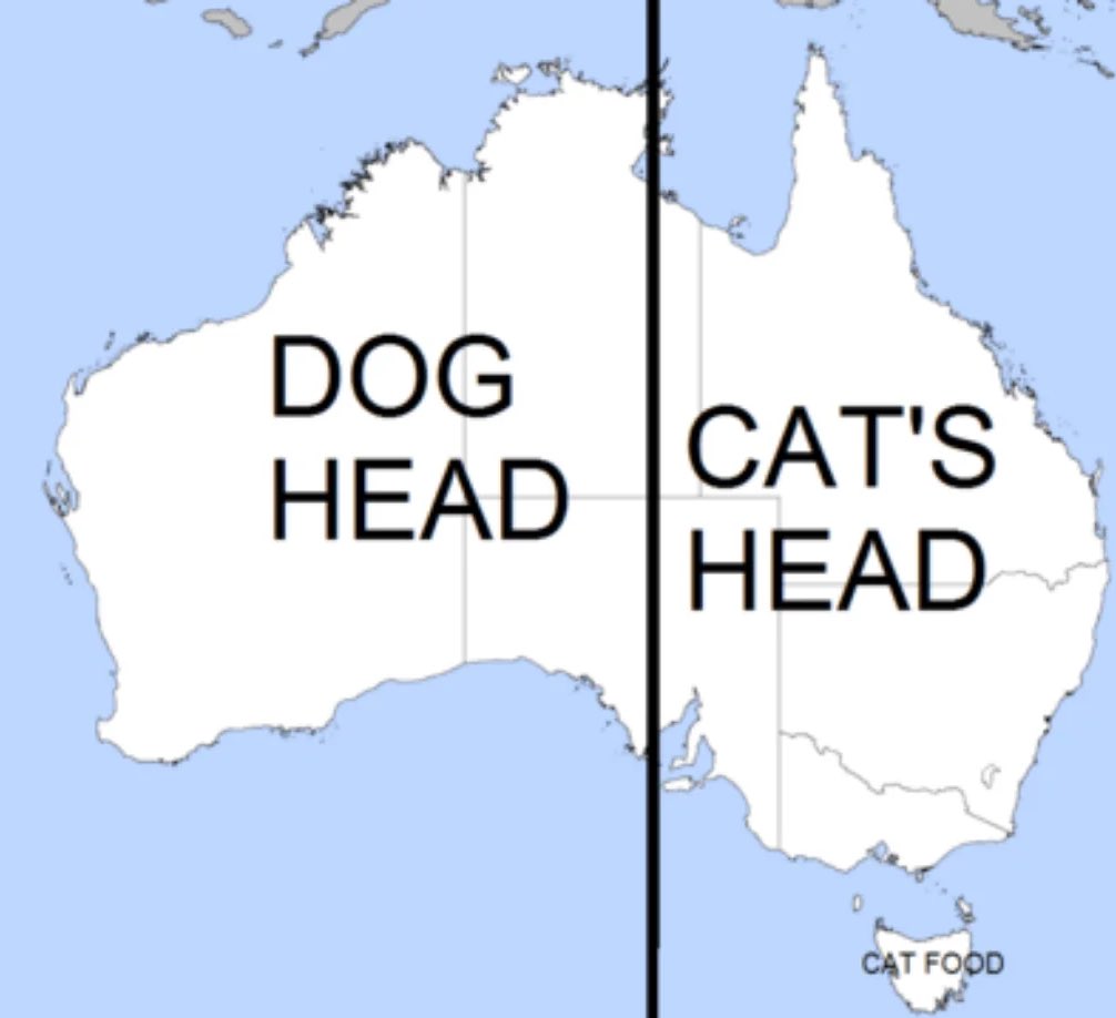 xruiztru's tweet photo. A geographical wonder.

Australia can be divided into a dog head and a cat head. https://t.co/cvb0nKuzLy