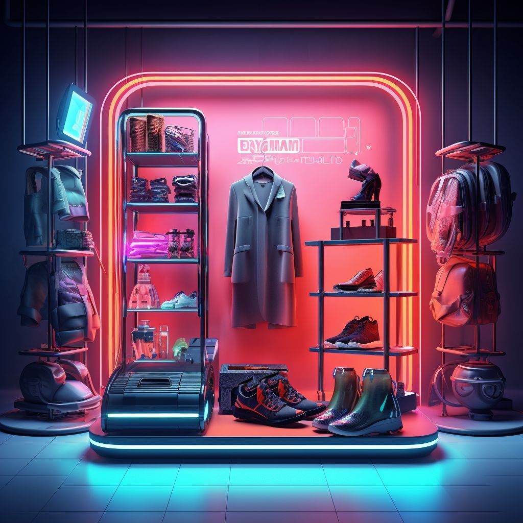 mjmasterpieces's tweet photo. retail poster with neon lighting vacuum cleaner kettle iron and fashion shoes in the racks with neon tubes panorama background #nft #AI #art #painting #nftartist #AIartgallery #DigitalArt #artwork #AIart #generativeart #GenerativeAI #artwork #artist #art… https://t.co/9sb29955gy https://t.co/vYf9x92Npb