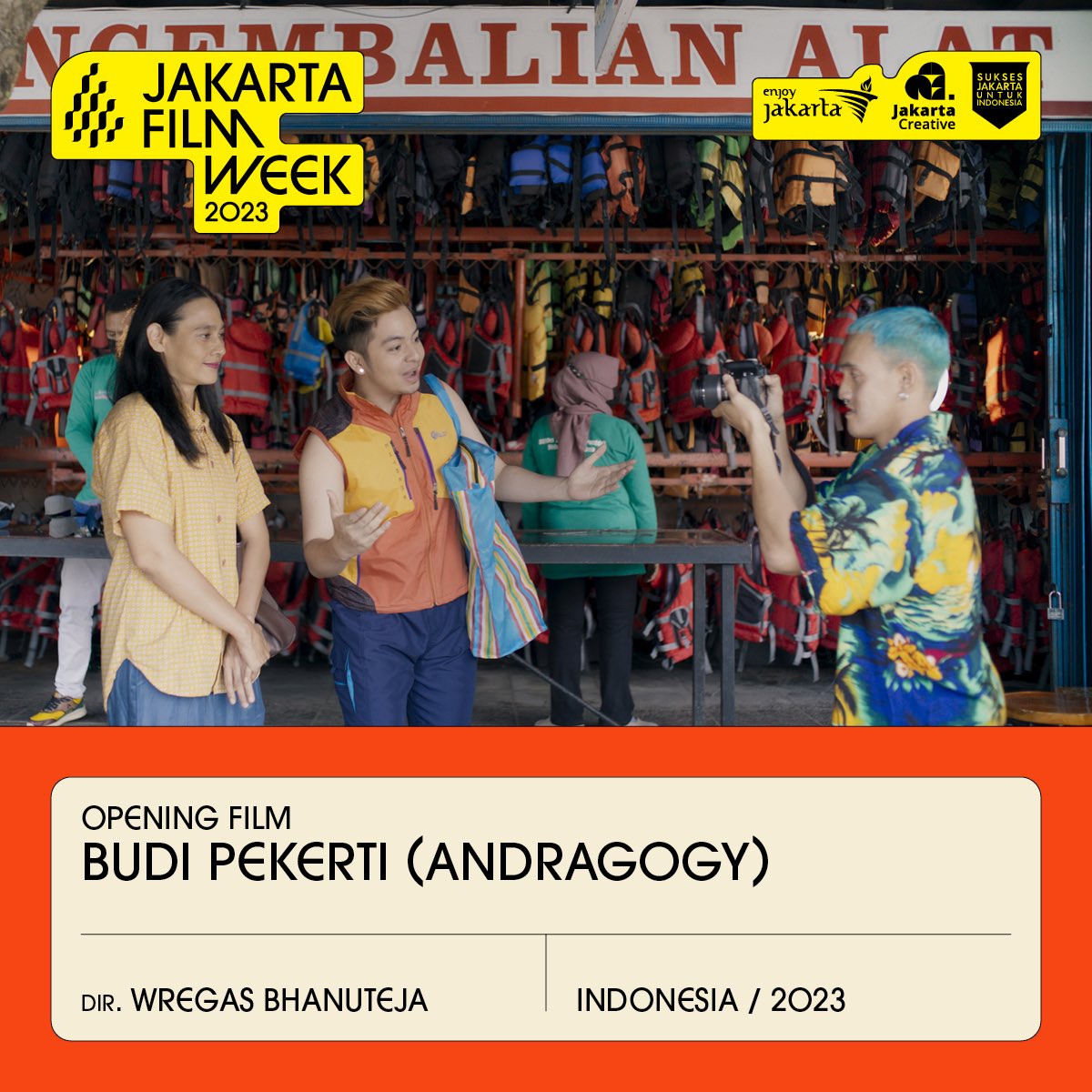 Siapa yang sudah nungguin kapan Budi Pekerti, film terbaru dari Wregas Bhanuteja yang world premiere di TIFF kemarin, akan tayang di Indonesia?

Kabar baik karena...🥁🥁

🎉 BUDI PEKERTI (ANDRAGOGY) 
akan menjadi 
OPENING FILM JAKARTA FILM WEEK 2023 🎉