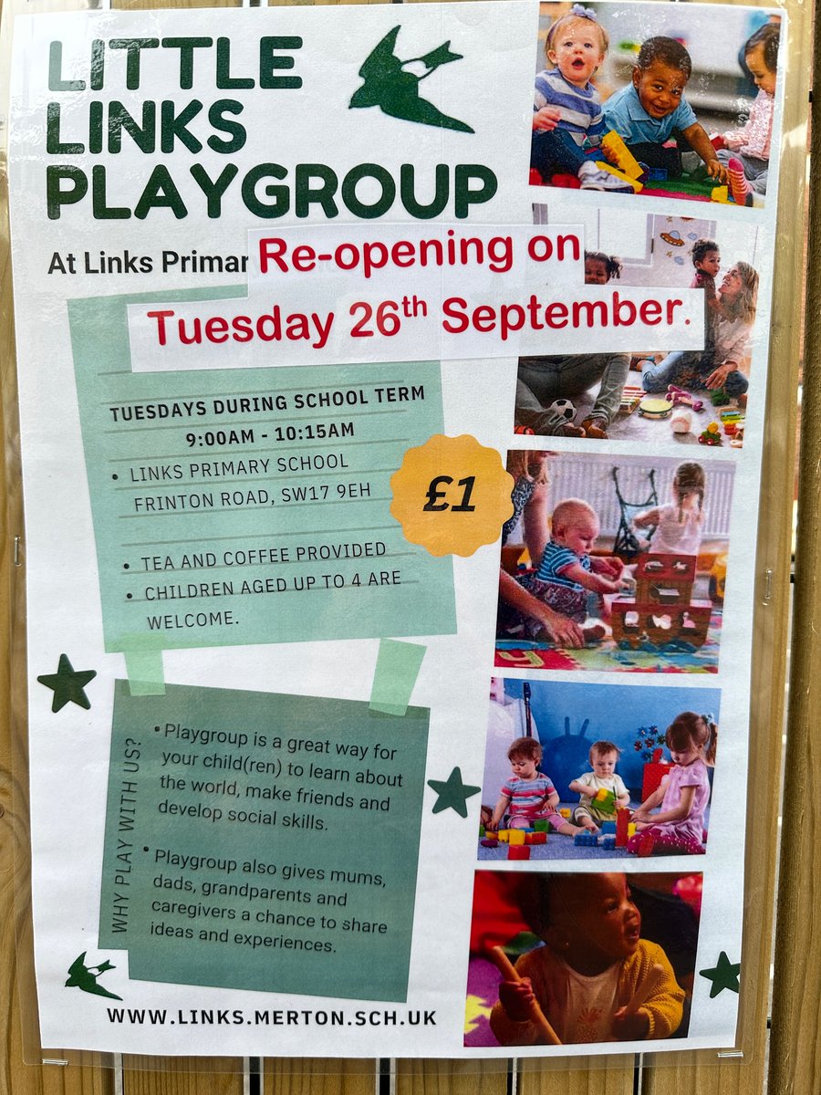 Spread the word……..Little Links Playgroup is reopening on Tuesday 26th September. Children up to the age of 4 (with their grown ups) can come and play. 9am - 10:15am at Links Primary School, every Tuesday (during term time).
