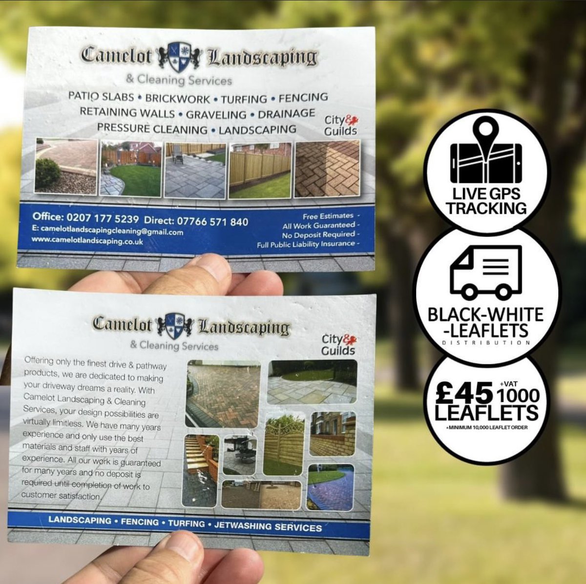 Delivering for Camelot Landscaping, give them a call for all your landscaping needs on 07766 571 840.

For more information on how we can help your business grow please visit black-white-leaflets-distribution.com 

#LandscapingGoals #leafleting #flyers #leafletdistribution