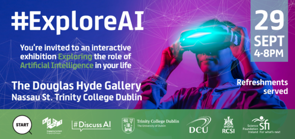 The countdown is on! #ExploreAI will be open to the public for one day only as part of <a href="/START_ERN/">Start Talking About Research Today</a>.

📆 Friday, 29 September
⏰ 4-8pm
📍Douglas Hyde Gallery
🔗 bit.ly/RegisterExplor… 

ALL WELCOME. The event includes ISL interpreting. #ERN2023 #DiscussAI