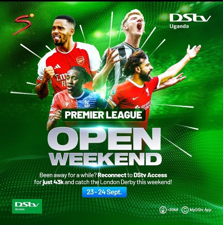 sport_knights's tweet image. THE LONDON DERBY ON DSTV

Download the #MyDStv App: mydstv.onelink.me/vGln/jpydur7r.
Get connected to DStv Access going for as low as UGX 43,000 and enjoy Arsenal Vs Tottenham at 4pm on #SSPremierLeague, CH. 223📺

#DStvOpenWeekend #KatiGunyume #NTVSportKnights