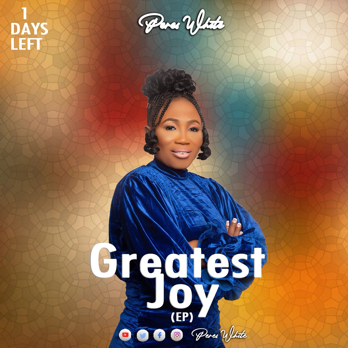 #GreatestJoyEP

The Greatest Joy EP is just one days away! Anticipate!!!

#PeresWhite #GreatestJoy #gospelmusic #ApostleJohnsonSuleman #DrLizzyJohnsonSuleman #thetriumphantsisters #EP #AlbumRelease #promotion #marketing #NewMusic #viral #gospel #Anticipate