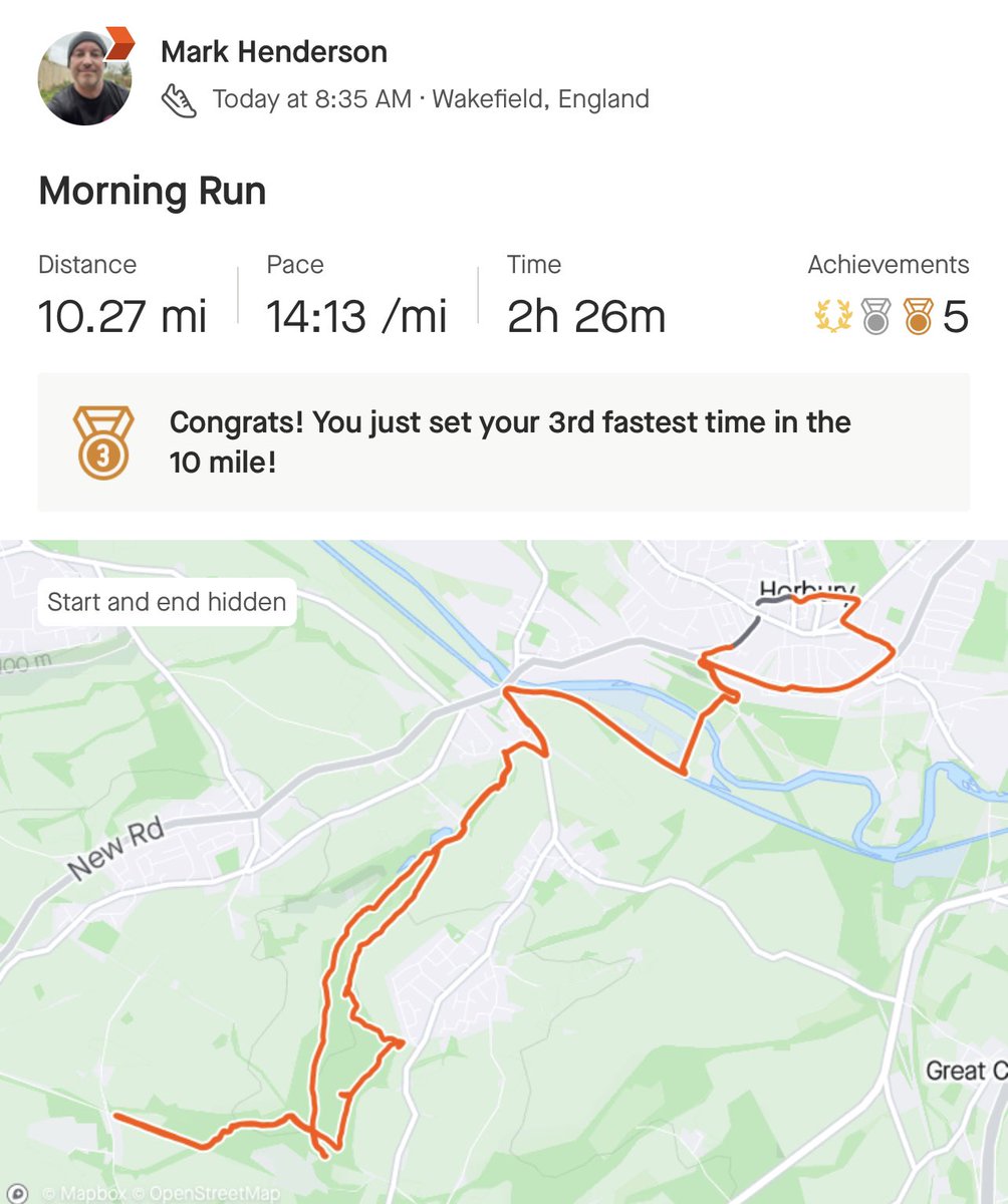 Hendersonmarkd's tweet photo. 10 miles for #vrc today @runningpunks &amp; first double digits since April. 
New route from Horbury to Coxley Woods &amp; back which was ace.
A few wrong turns and slips but had a blast.
This is dedicated to all the #BrokenPunks 🤟🏼 https://t.co/wCmJ9A9qCm