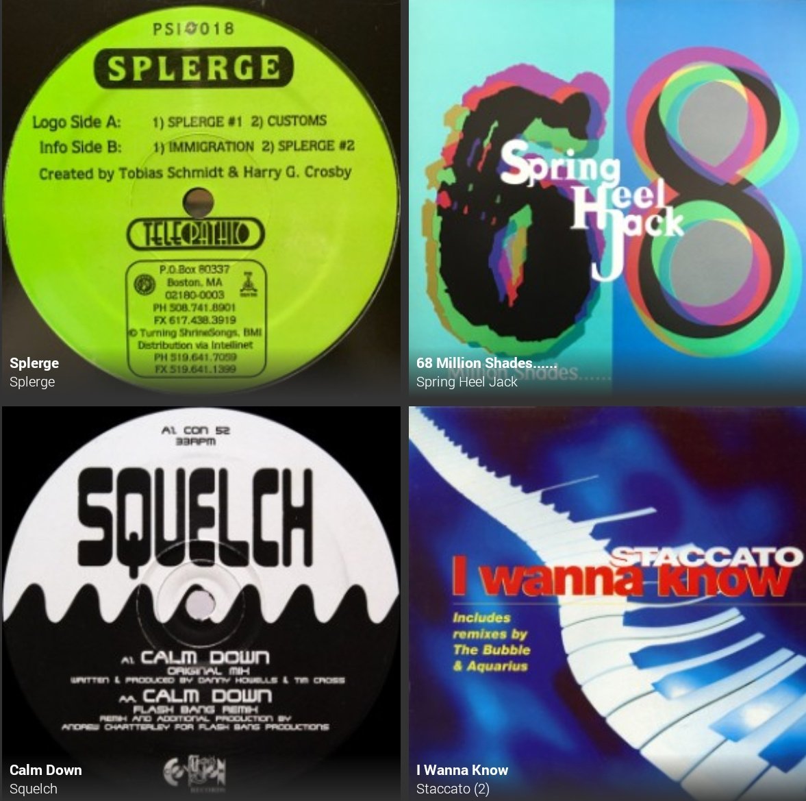 Today they're all from 1996 oddly! - Splerge (1996) Spring Heel Jack (1996) Squelch (1996) Staccato (1996) Techno, Drum N Bass, House, Progressive House #vinyl #vinylrecords #records #DrumNBass #dnb #techno #housemusic #progressiveHouse