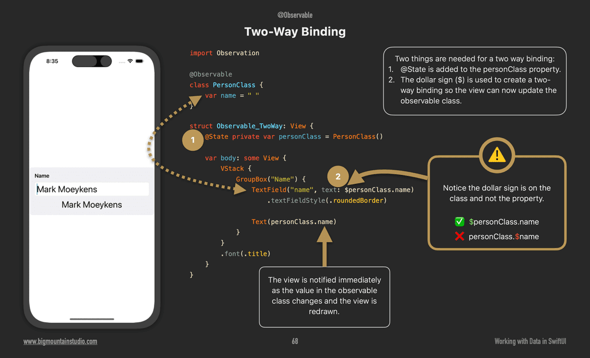BigMtnStudio's tweet image. ❓Do I need to use StateObject anymore for my Observable classes?
💡No. If your class uses @Observable, then you only need @State for it in your view.
📕Book: Working with Data in SwiftUI
🌐bigmtn.studio/data