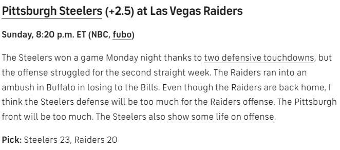 Steelers Depot 7⃣ on X: 'Prisco's Week 3 NFL picks: Steelers Over Raiders  23-20 #Steelers #NFL   / X
