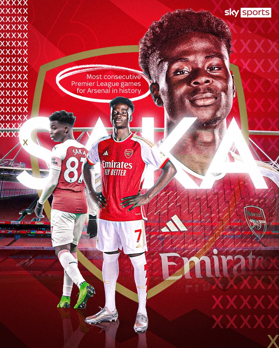 SkySportsPL's tweet image. Bukayo Saka makes his 86th consecutive Premier League appearance for Arsenal, more than any other player in the club's history 💫🔴