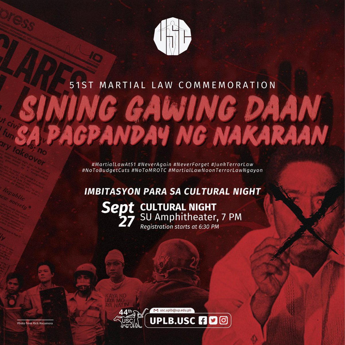 #MartialLawAt51 | Cultural Night

In the history of our nation, there are chapters marked by darkness, injustice, and suffering. The era of Martial Law (ML), under Ferdinand Marcos, was one such chapter. It's a part of our past we must never forget!

[1/7]