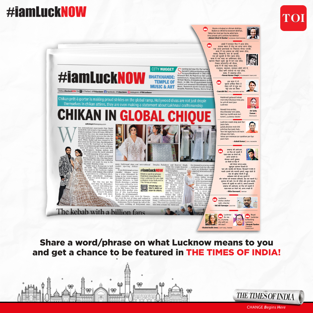 TOILucknow's tweet photo. TOI readers shared their phrases and got featured!
What are you waiting for?
Share a word/phrase that best describes Lucknow for you by clicking at the link in the bio or WhatsApp us on 9967156003.
#iamLuckNOW https://t.co/LnvRmWl2LO