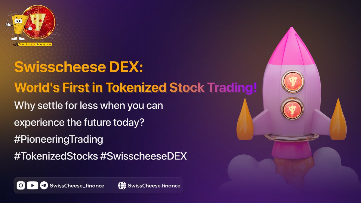 Swisscheese_fn's tweet photo. Swisscheese DEX is the world's FIRST platform for tokenized stock trading

Bridging crypto &amp; stocks, we're breaking barriers &amp; redefining trading

Ready for unparalleled access to diversified investments? Dive in! 

Explore now - https://t.co/1MLpEPLdgY 
#Swisscheese https://t.co/r3liK7ZTLI
