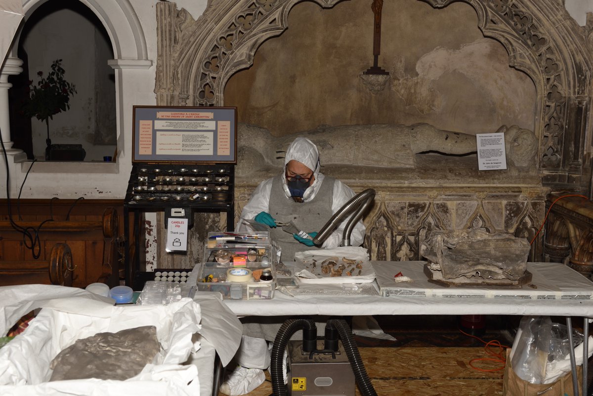 Day 13/31: Here is our Conservator, Dana Goodburn-Brown, examining the bones in 2020. Dana regularly checks their wellbeing and ensures that the new Reliquary will provide a kind environment for Eanswythe’s bones to rest. Help us reach our funding target! justgiving.com/campaign/saint…