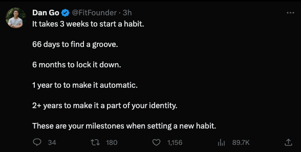 AmandaMGoetz's tweet photo. Love this from @fitfounder

When you compare your groove to someone else's identity just remember that someone else is comparing their habit formation to your groove. 

Stay focused on your path. https://t.co/zHmae9FzDU