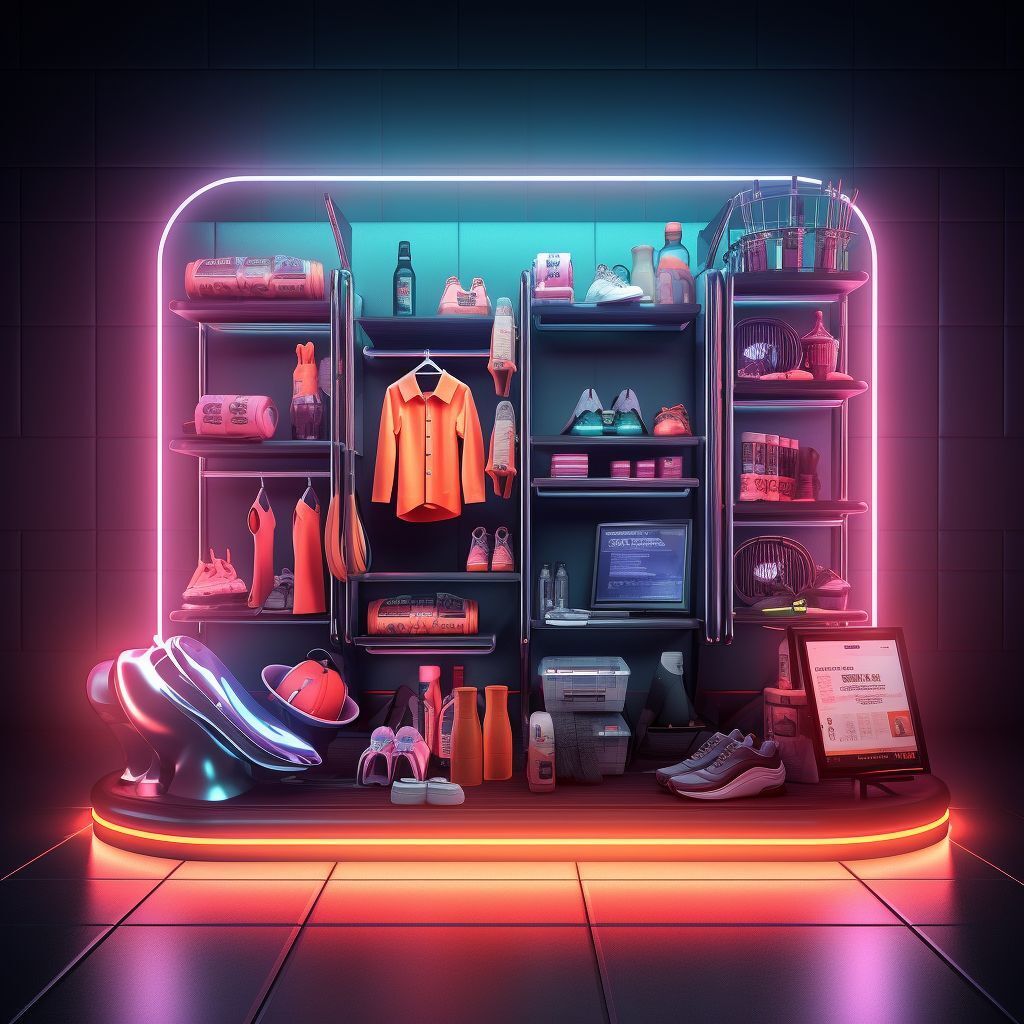 mjmasterpieces's tweet photo. 2) retail poster with neon lighting vacuum cleaner kettle iron and fashion shoes in the racks with neon tubes panorama background #nft #AI #art #painting #nftartist #AIartgallery #DigitalArt #artwork #AIart #generativeart #GenerativeAI #artwork #artist #… https://t.co/W9w81DM82H https://t.co/bmfxjBL8O6