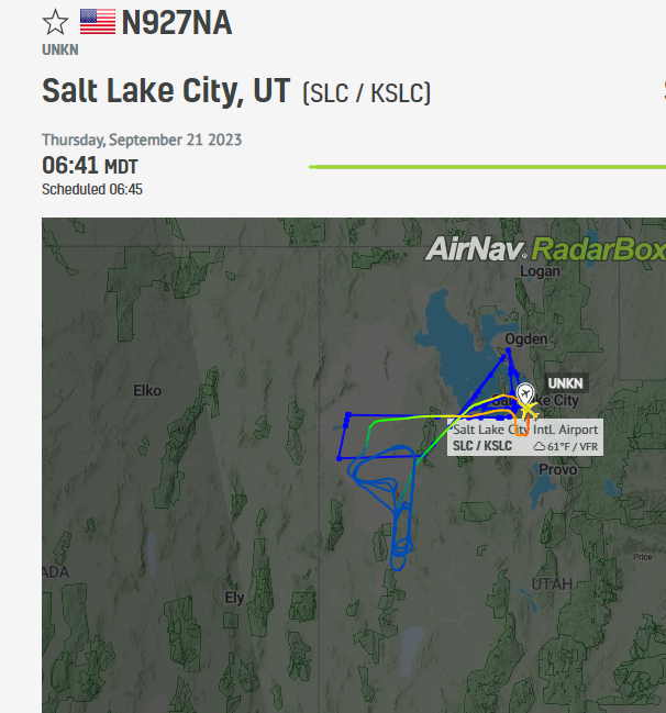 MeNMyRC1's tweet photo. The NASA Gulfstream III, N992NA is up to support re-entry and the WB-57 is just taking off out of Salt Lake. Based on an earlier fam flight, it should set up just North of the Gulfstream. https://t.co/uCVBVToizl