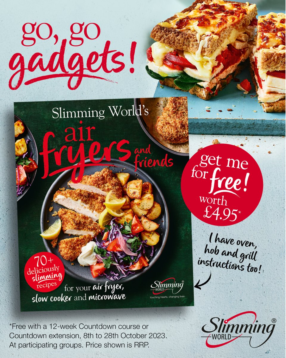 SWMelH_Kiddy's tweet photo. Who's become obsessed with their air fryer ☝? Well kitchen gadget lovers rejoice 🙌!Slimming World’s air fryers and friends is free when you commit to 12 weeks of slimming support in my group with a 12-week Countdown course from 8th-28th October 🥰. Message me for more details. https://t.co/t0Kyo9fyQ1