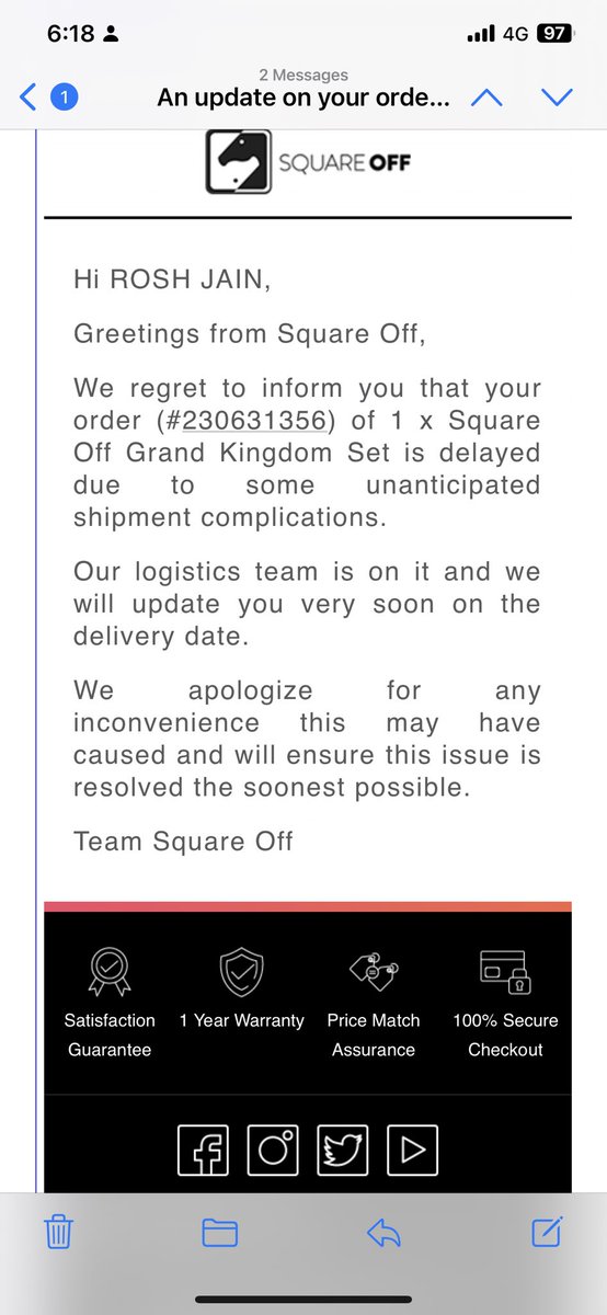 romi1238's tweet photo. @SquareOffChess Dear Team 
I ordered the chess board and till date it has not been delivered…Please update the status on the same. On email I just get ticket closed message without any update https://t.co/bzPDvTyGgD