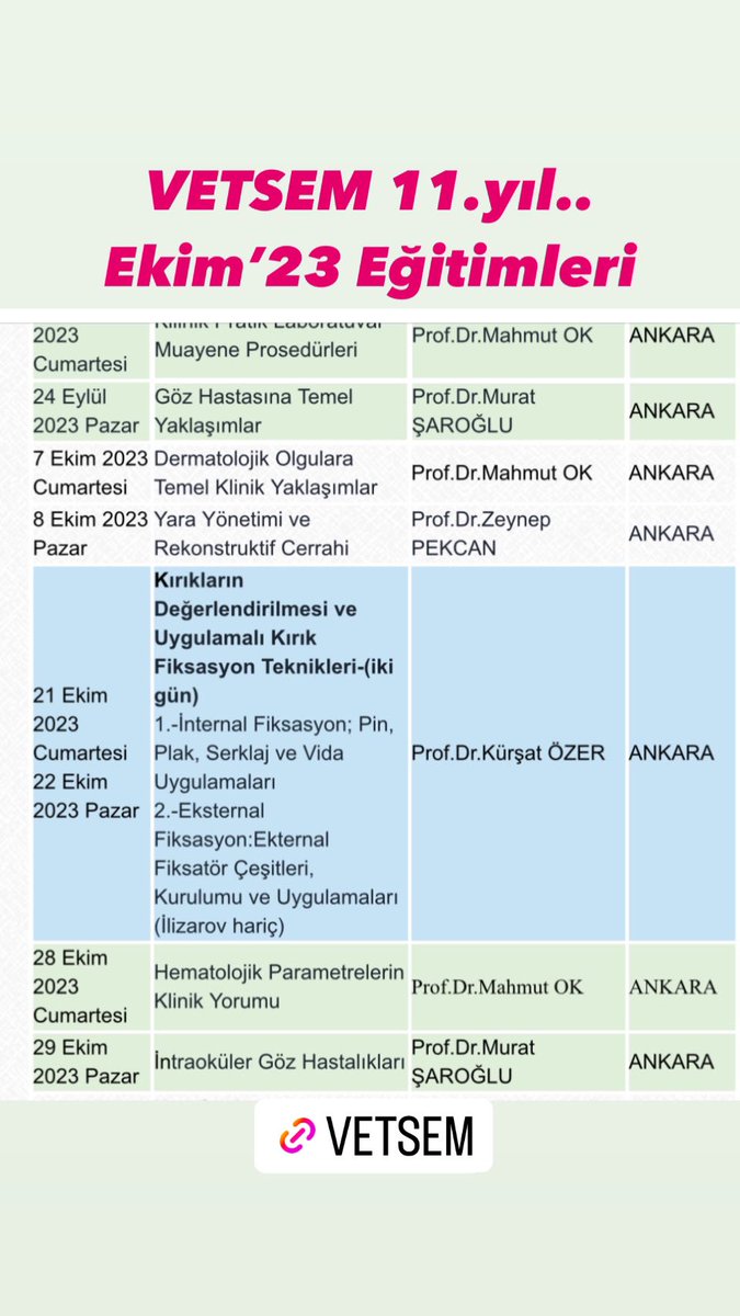 vetseminer's tweet photo. VETSEM Ekim’23 Eğitimleri https://t.co/KvcAr9yzig