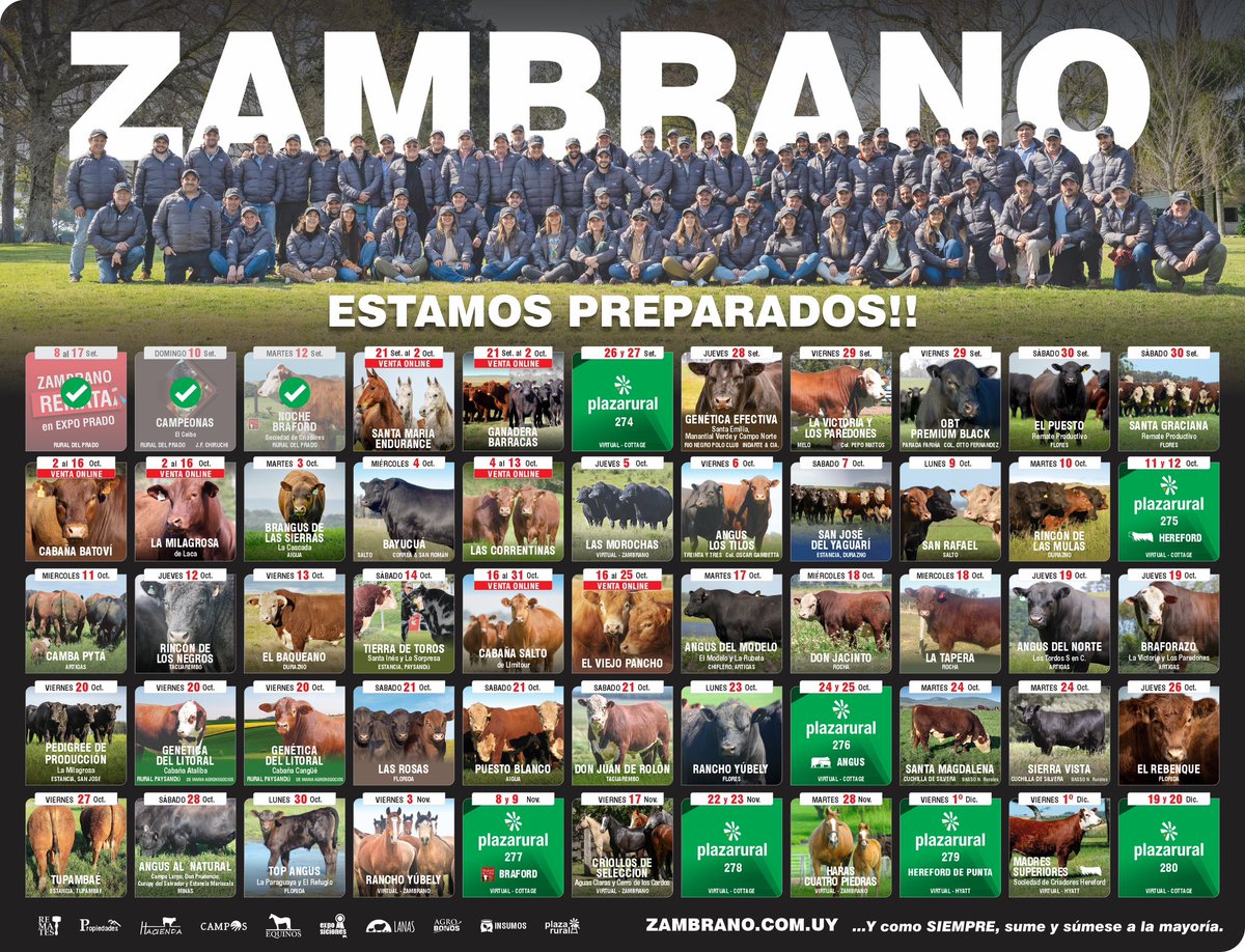 Zafra de reproductores 2023

Con Zambrano llevá tu producción al siguiente nivel! 

Estamos preparados! 
aquí estamos 

#tuproduccionalsiguientenivel #serviciosagropecuarios #unlugardebuenosnegocios