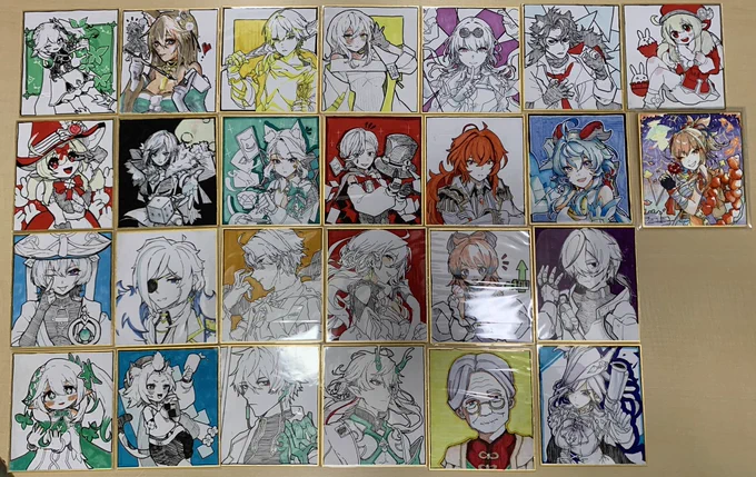 友人から載っけても良いと言われたので今回、描いた色紙です!サークルメンバー3名でいっぱい描きました!#おでライ沖縄 
