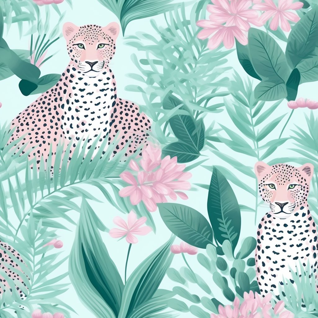 EnchantingAI's tweet image. #MintGreen #PinkLeopard #SeamlessJunglePattern
Prompt: a seamless pattern of elegant mint green jungle folieage and pink leopards,
#Midjourney #EnchantingAI #LovelyAI