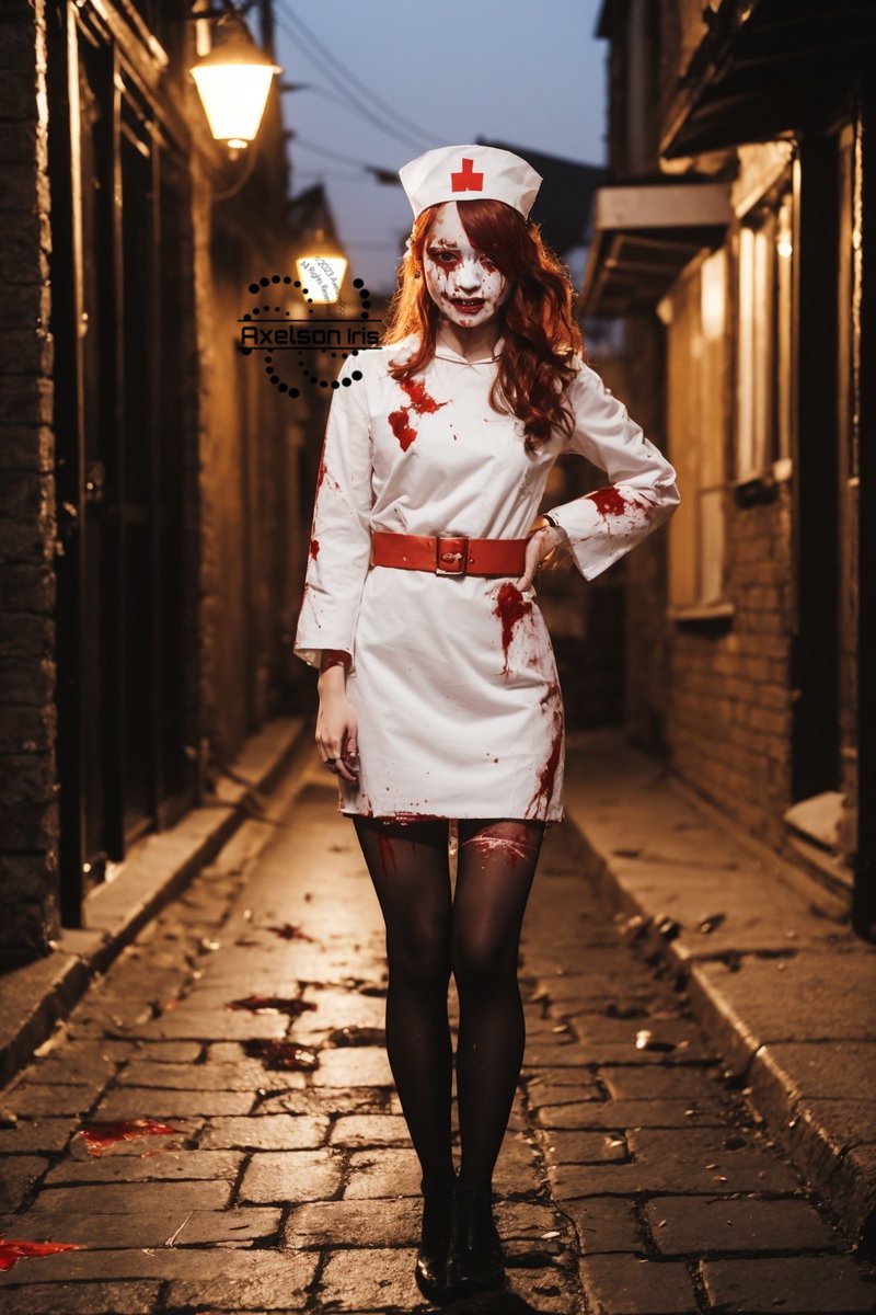 Axelson999's tweet image. お菓子くれないと いたずらしちゃうよ…ﾌﾋﾋﾋ…

#BRAV6 #halloween #bloodstains #Nurse_clothing
#ハロウィンナースコスプレ #特殊メイク #ホラー　#horror_makeup

夜道で遭遇したら走って逃げる…