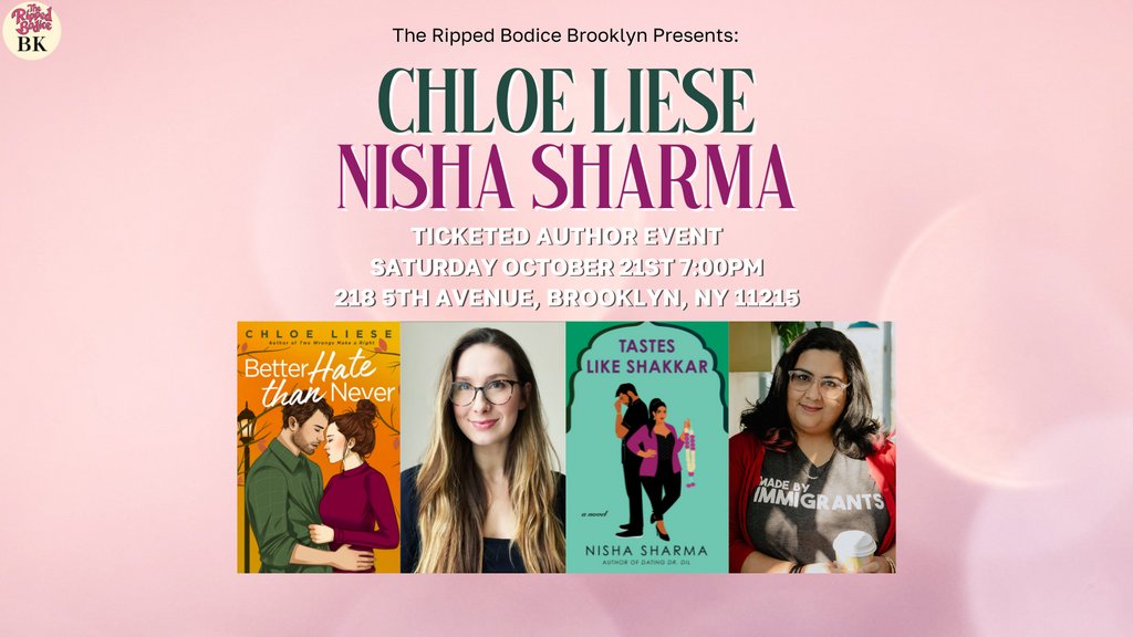 We're hosting a Brooklyn event with @Chloe_Liese and @NishaWrites on Saturday, October 21st at 7pm. They'll chat about their Shakespeare-inspired recent romances. 🖋️

🎟️ Tickets come with one or both of their books:
therippedbodicela.com/brooklyn-events