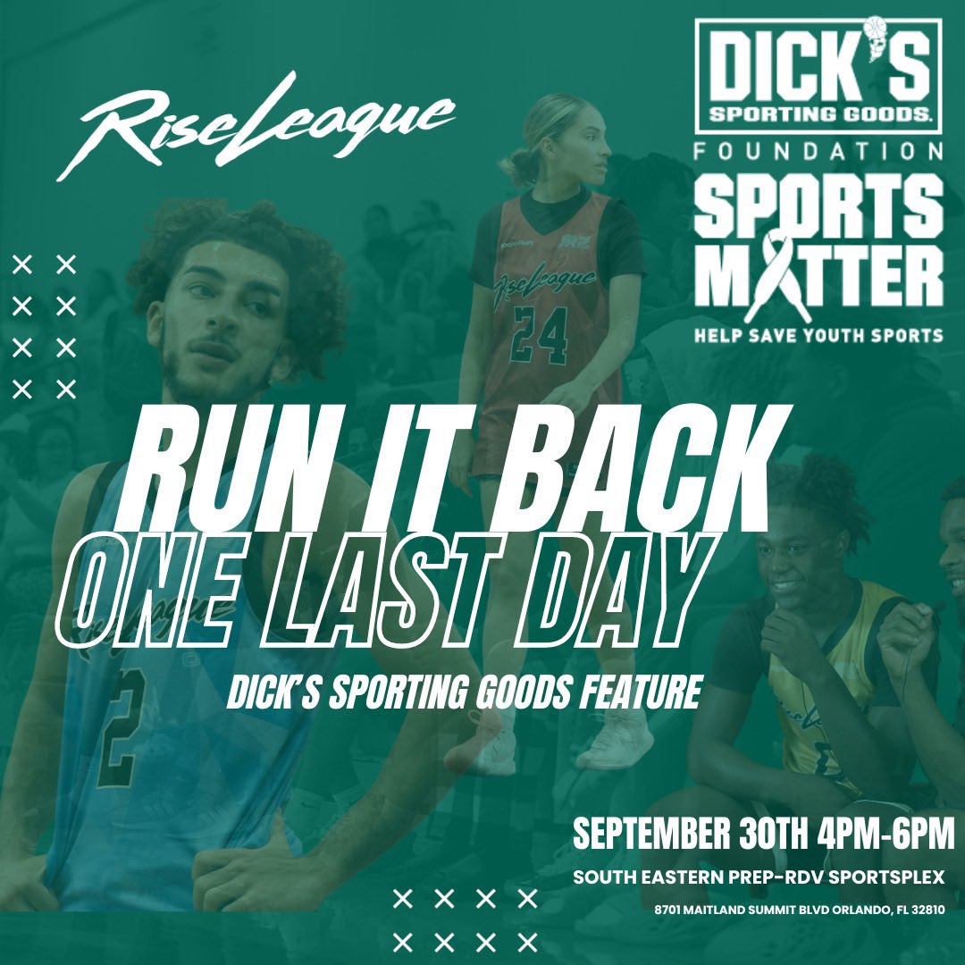 ATTENTION MAJOR RISE LEAGUE NEWS! Dicks Sporting Goods is featuring us on their new national campaign! They’re coming to shoot content for the feature Saturday, September 30th from 4-6pm! So let’s “RUN IT BACK, ONE LAST DAY” We will have 2 short games, a mini skills challenge 1/2