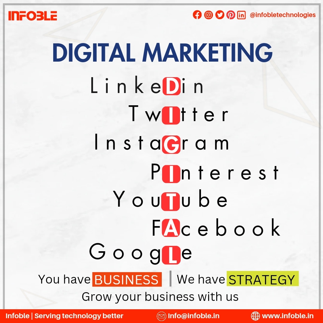 Elevate your business to new heights with our #Digital_Marketing_Services
.
.
.
.
.
.
.
#Infoble #DigitalDomination #MarketingMavericks #DataDrivenDigi #OnlineSuccessStory #ContentChampions #SEOStrategies #SocialMediaSavvy #ROIRevolution #AdCampaignCrafters #InfluencerInsights