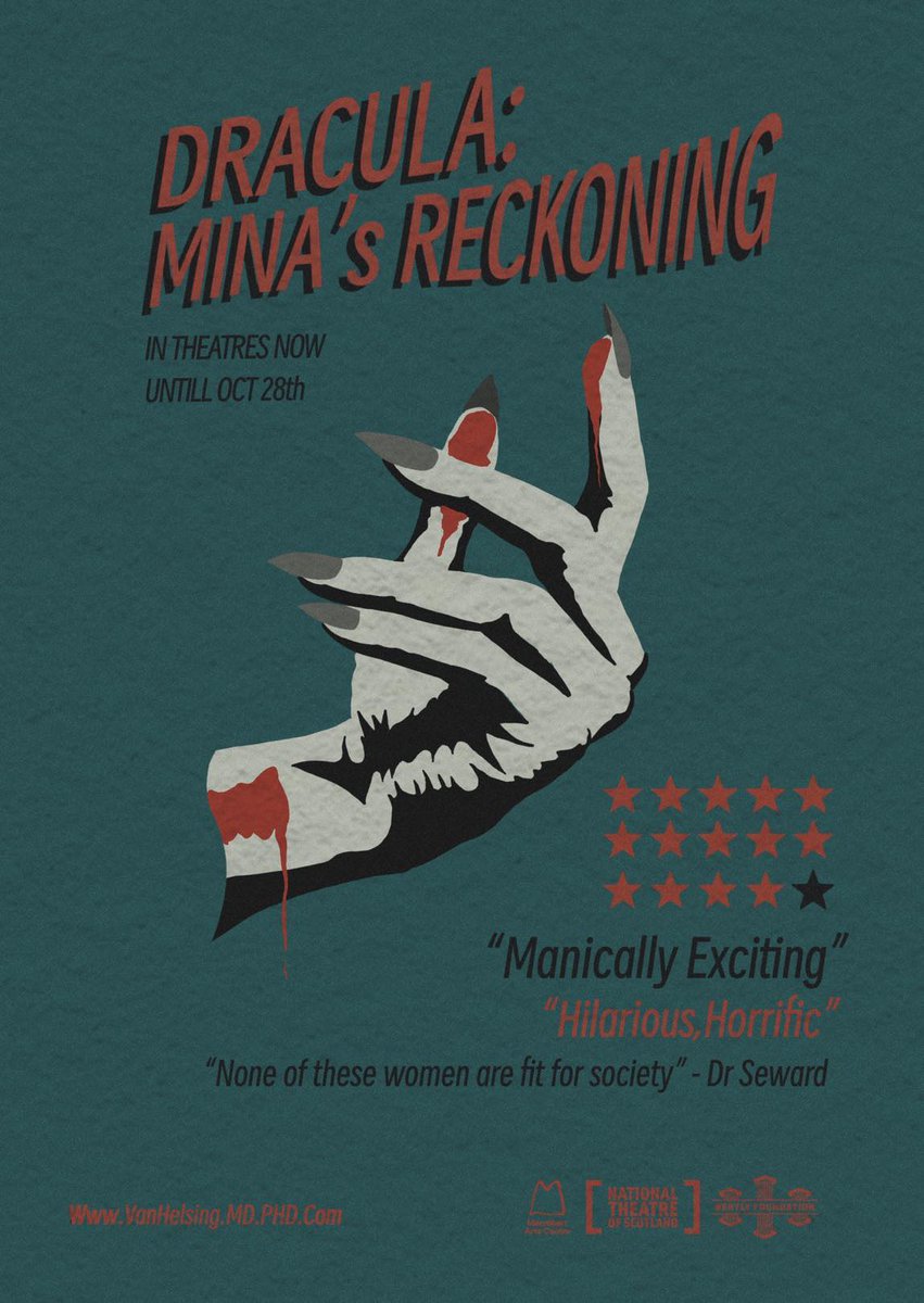 KSP_artist's tweet photo. Got to see Dracula: Mina's Reckoning last night at @Macrobert Centre and was inspired to mockup a vintage poster for the show!
It was amazing, 10/10 a must see!
#ScottishDracula #TheMaticallyExcited @NTSonline https://t.co/kqLisfy208