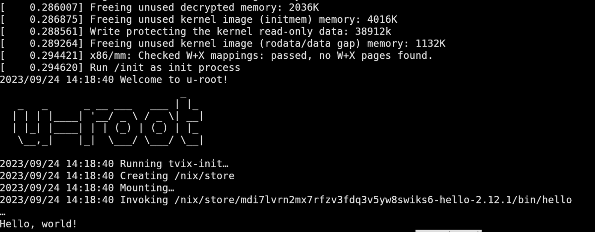 Another important milestone reached today for #tvix !

We now have tooling to (quickly, sub-second) start VMs executing binaries (and closures) from a tvix-store running on the host, passed in via virtiofs, without any need to rebuild initrds.
tvix.dev

#nix #nixos