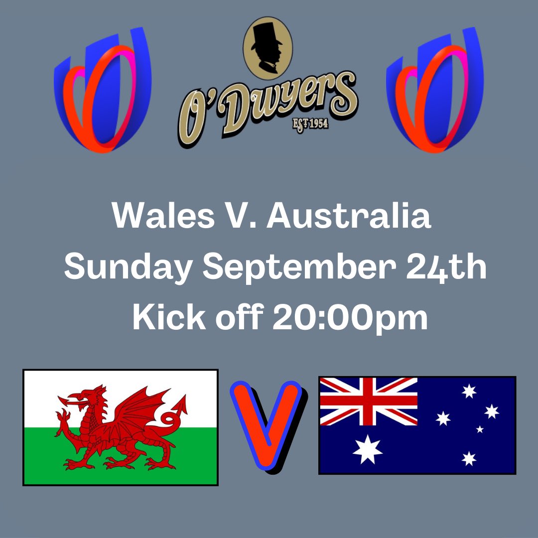🏉 Rugby World Cup at O’Dwyers! 🏉 Watch the matches live at O’Dwyers! 🏉 Scotland 🏴󠁧󠁢󠁳󠁣󠁴󠁿 V. Tonga 🇹🇴 - 4:45pm. 🏉 Wales 🏴󠁧󠁢󠁷󠁬󠁳󠁿 V. Australia 🇦🇺 - 20:00pm. Don’t miss the action! 🏉 Catch all Rugby World Cup fixtures live at O’Dwyers Kilmacud! 😃 #rwc #rugbyworldcup2023