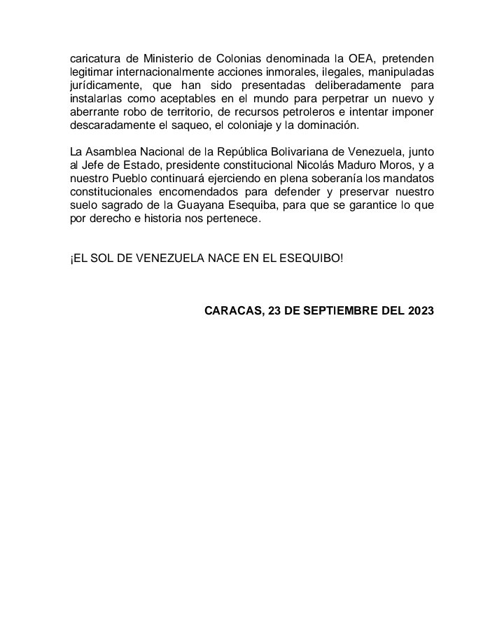 Apoyo irrestricto a la decisión de  <a href="/Asamblea_Ven/">Asamblea Nacional 🇻🇪</a> en rechazo a la insolente declaración del Gobierno de la transnacional petrolera Exxon Mobil en Guyana,que intenta cuestionar decisiones y acciones legítimas emprendidas por el Poder Legislativo #DefensaDelEsequibo

<a href="/NicolasMaduro/">Nicolás Maduro</a>