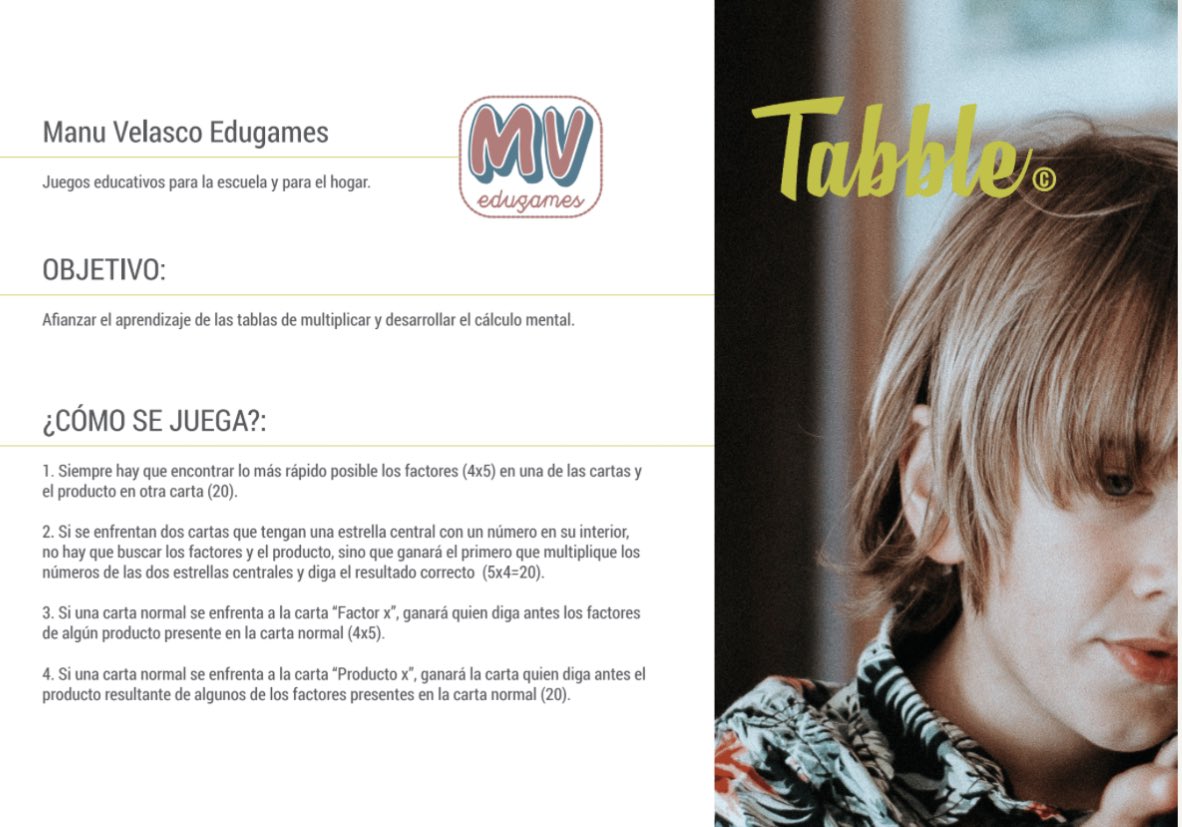 👉 Comparto con vosotros un juego que he diseñado para afianzar el aprendizaje de las tablas de multiplicar y para desarrollar el cálculo mental. 

👉 Está basado en la dinámica del conocido Dobble. Se llama Tabble - “La manera más divertida de multiplicar”. [1/4]