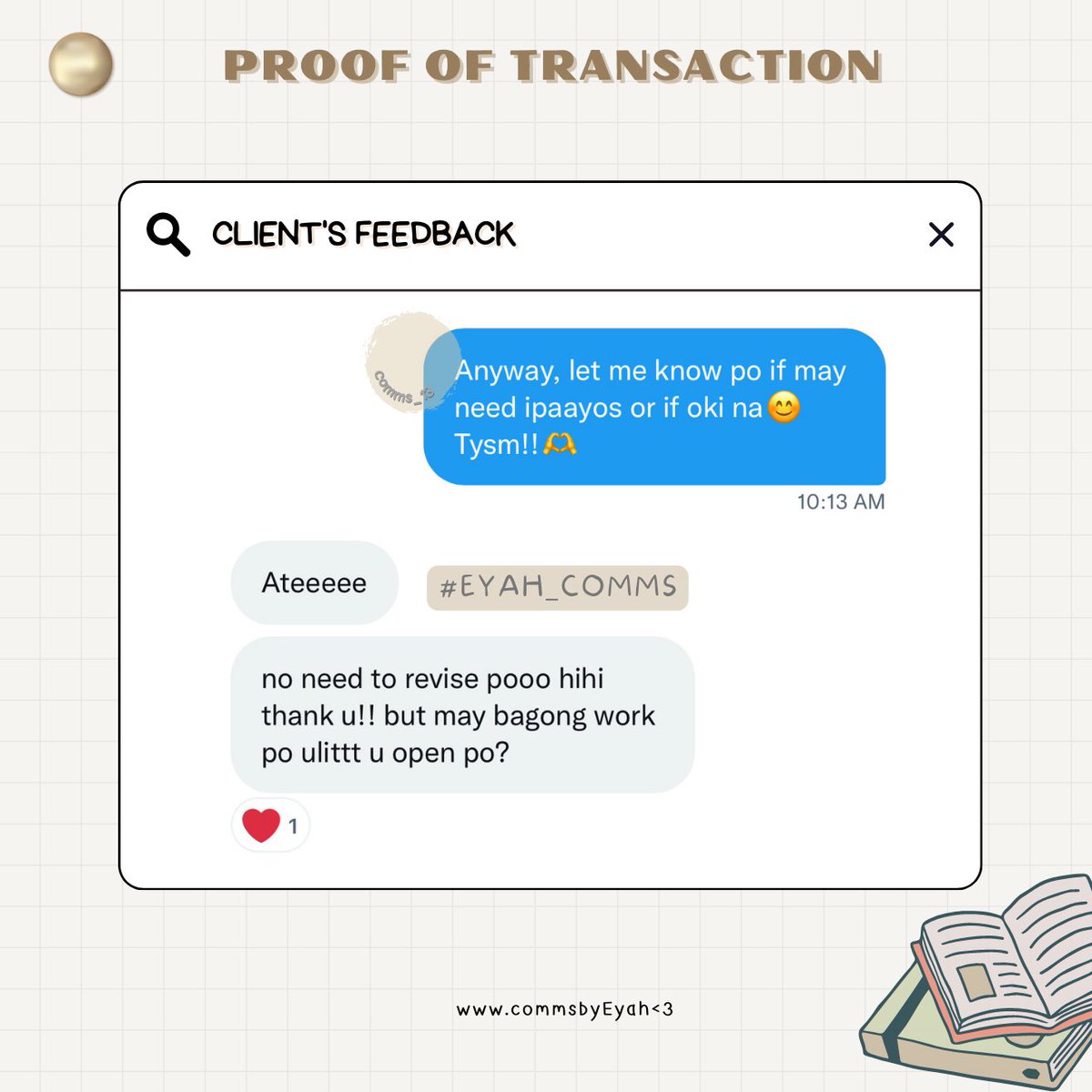 comms_13's tweet image. client feedbacks ❤️
#eyah_comms 

📌visit my profile for more infos
DM NOW!!!
🏷 acad helper, academic server, essay, paper, formal letter, assignment, writing services, acad comms, marketing, reflection, lf, commstwt, studytwtph