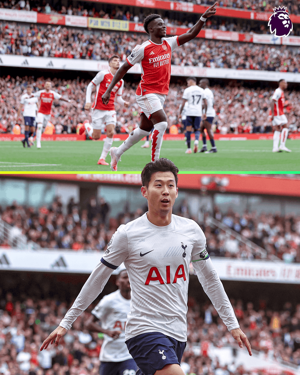 premierleague's tweet photo. 54' - Bukayo Saka makes it 2-1 from the penalty spot
55' - Son Heung-min equalises again!

All in just 98 seconds! 😲

#ARSTOT https://t.co/UUKfxsqL51