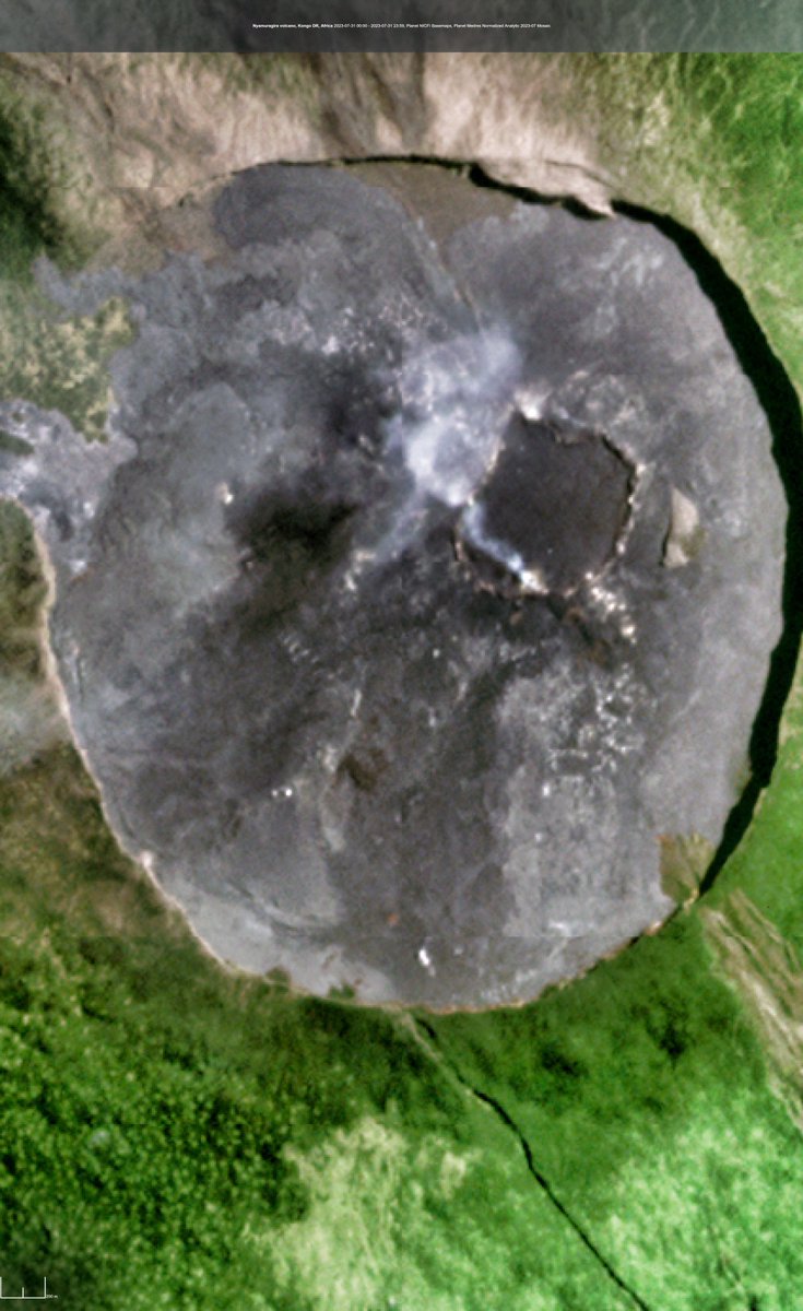 #Nyiragongo (bottom right) and #Nyamuragira (top left) volcanos, #Kongo DR, #Africa 

Cloudless 🖼️🖼️ 2023.07.

1. Wider view
2. Close-ups

📸🛰#Planet NICFI Basemaps

Footage: @Climateforest @planet 

Click 🖼️🖼️🖼️↔️↕️💯🔍