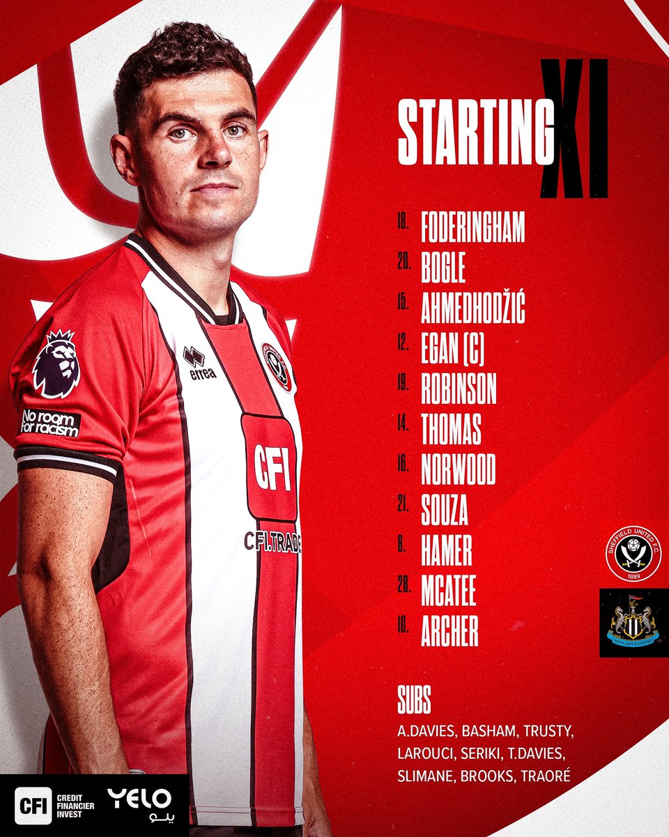 SheffieldUnited's tweet photo. Here’s how we line up vs Newcastle United at Bramall Lane. https://t.co/NOogV7HG3B