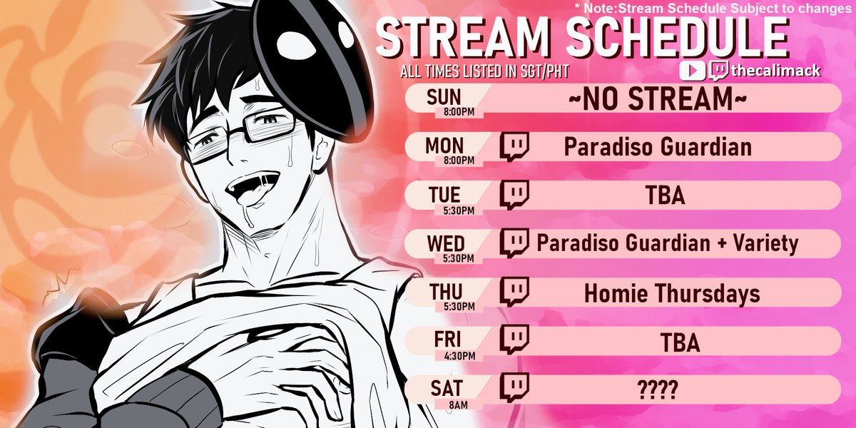 So excited, I can't stop DROOLING! 
This week, we should be able to reach the juicy finale of #ParadisoGuardian, a game by <a href="/lvlv_art/">lvlv</a>, We'll see if we can sneak another #yaoi game 😉🌶️.

twitch.tv/thecalimack

🎨<a href="/homisyndrome/">Homi🔞 (Comm closed)</a> <a href="/barklight25194/">Pulse</a>

#caliOnline #Vtubers #VtuberUprising