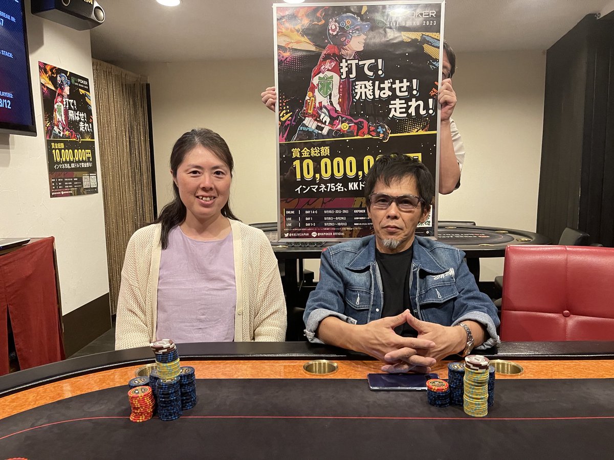 KKLIVEJAPAN's tweet photo. @kkuniverseosk @BLOW_suomachi @triplebarrel2 【KKPOKER LIVE OSAKA 2023 / MAIN EVENT DAY1】

京都 / The RIVER (@gionriverv)

MAIN EVENT DAY1が終了し、2名様が通過‼️
Day2でも頑張ってください🔥

総エントリー 11
通過者 2名

YMG選手 215,000👑
えとう選手 171,000

Avg. 193,000
All 386,000 https://t.co/ET7jl7koVV