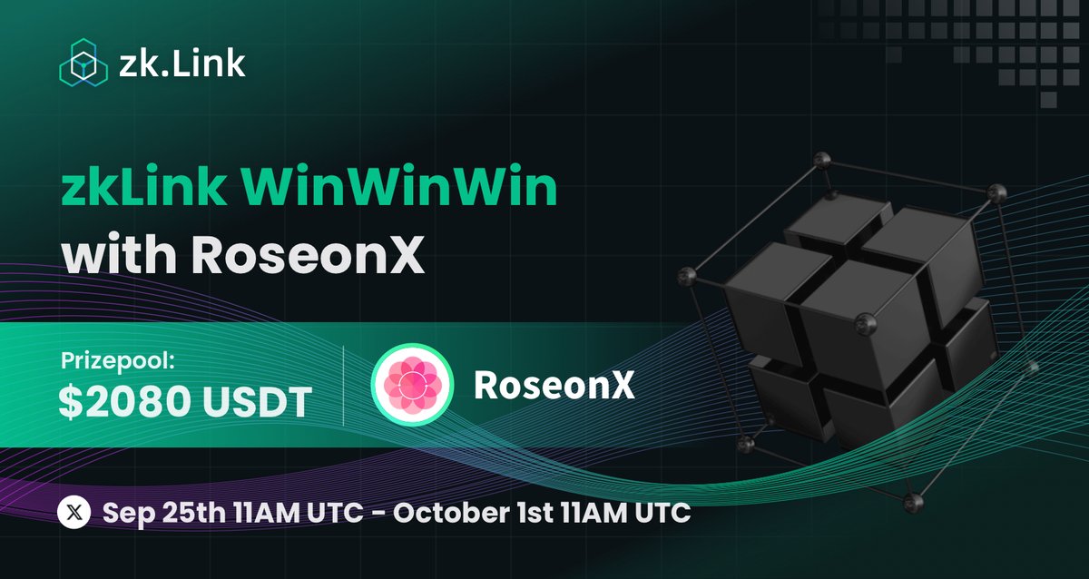 🚀 Get ready to WinWinWin with #zkLink and <a href="/RoseonExchange/">RoseonX</a>!

Join us for a series of events, including AMAs, Quiz, New Fans #Airdrops, Share to Earn, Trade to Earn w/ <a href="/zkJumpOfficial/">zkJump</a>,  and RoseonX Testnet Trading with a total prize pool of 💰$2080 USDT up for grabs👇

1⃣ Complete