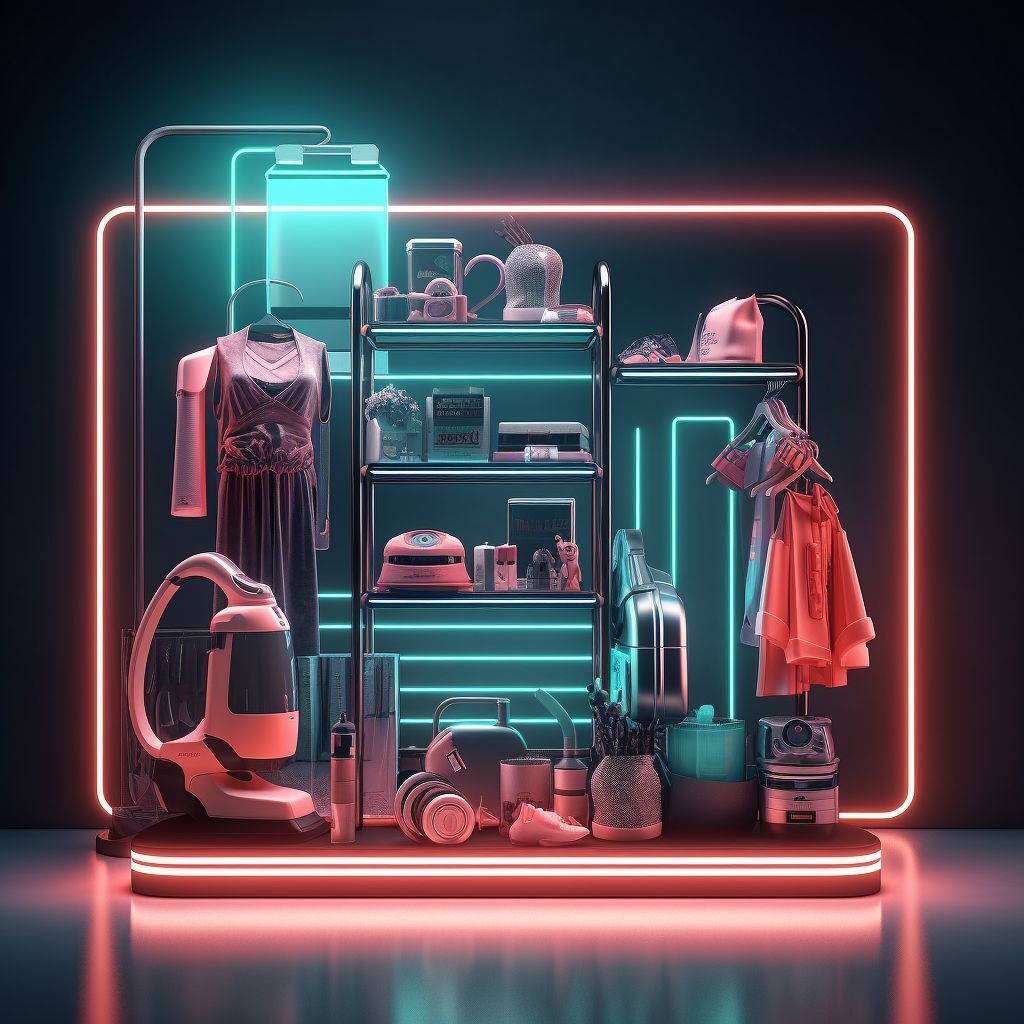 mjmasterpieces's tweet photo. 4) retail poster with neon lighting vacuum cleaner kettle iron and fashion shoes in the racks with neon tubes panorama background digital screen and shopping bags #nft #AI #art #painting #nftartist #AIartgallery #DigitalArt #artwork #AIart #generativeart… https://t.co/QGgmaO4HRW https://t.co/Jl3rpmSS71