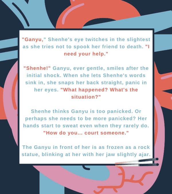 to lay my heart out
🫀 f/f, teen and up, no archive warnings
🫀 hello shenjin nation i come bearing a gift! aka shenhe putting the com in romcom
🫀 this is a piece for Lux Aeterna: A Genshin Rare Pair Big Bang #grpbb23 #grpbb2023
check the fic link in the comments!