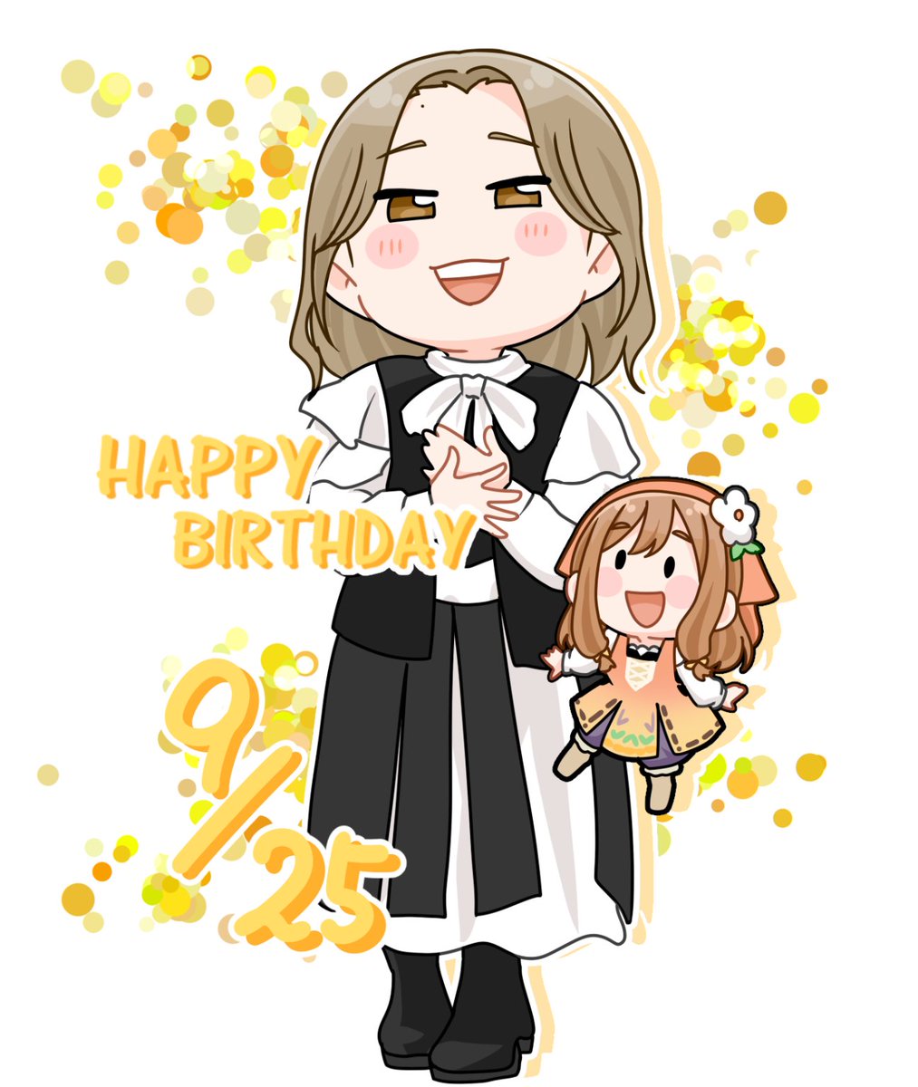 happy birthday brown hair smile 1girl chibi brown eyes open mouth  illustration images