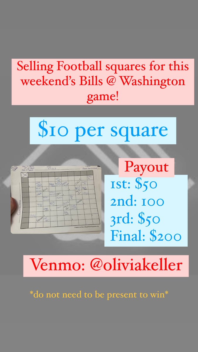 olivia_meixing's tweet photo. Selling squares for the @BuffaloBills vs. @Commanders game today!! Support the TNT Boys and Girls Club 💙 #lovetheclub #greatfutures https://t.co/3AB03xmn43