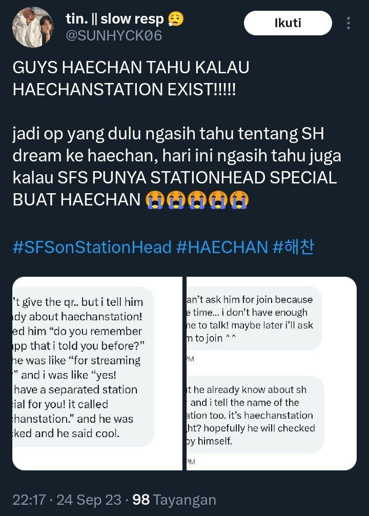 Haechan udah dikasih tau guysss 😭😭😭