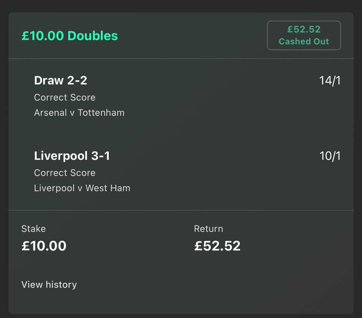 CallumOBrien2's tweet photo. Lucky I cashed out, could’ve been £1700 :) https://t.co/ry7kNWGVOj